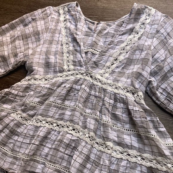 Free People White and Brown Plaid Time Out Lace Tunic Size Medium - Picture 2 of 4